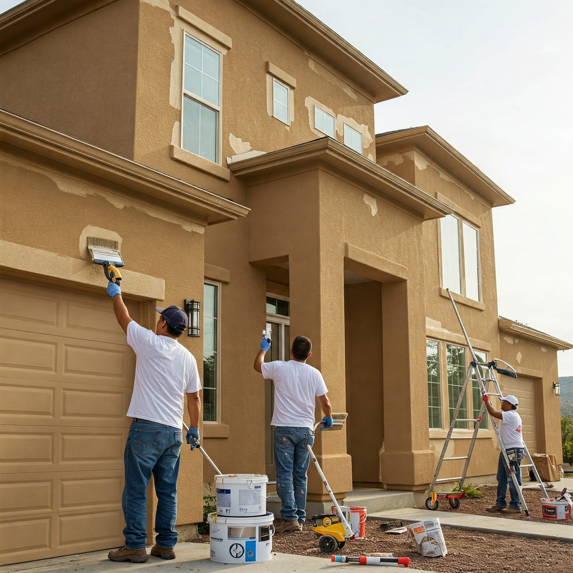 men painting a wall